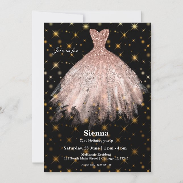 Invitación Vestidos de acuarela con purpurina (Anverso)
