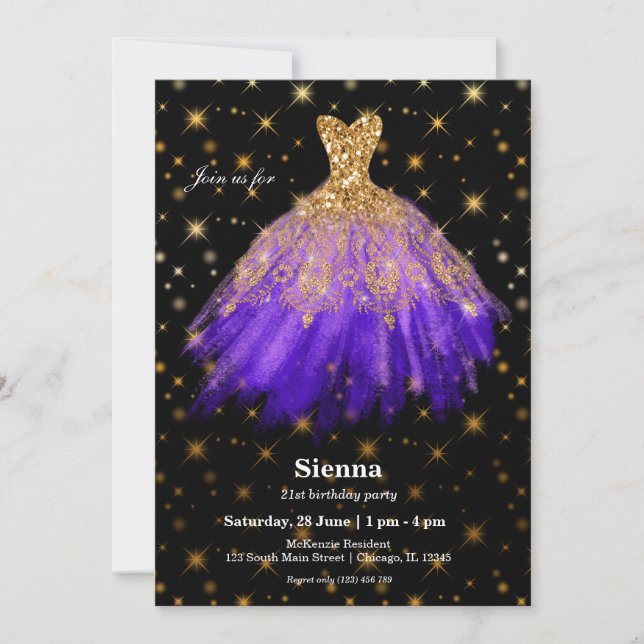 Invitación Vestidos de acuarela purpurina (Anverso)