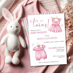 Invitación Vestidos de bebé It's Twins Pink Script