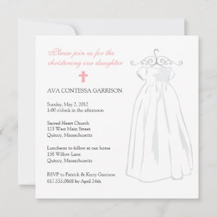 Invitación Vestidos de Christening y Cruz rosa