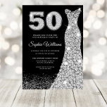 Invitación Vestidos de Diamante Mujeres 50 Años Fiesta de Nac<br><div class="desc">Vestidos de Diamante Mujeres 50 cumpleaños Fiesta de cumpleaños Variaciones de invitación negra a la invitación y artículos coincidentes en nuestra tienda</div>