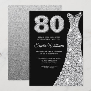 Invitación Vestidos de diamante negro Mujeres 80 cumpleaños