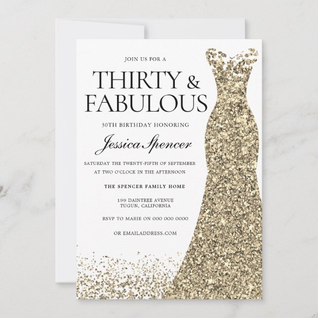 Invitación Vestidos de espuma de oro mujeres 30 Fiesta de cum (Anverso)