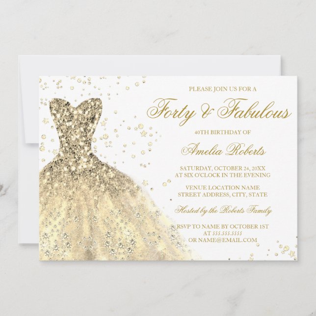 Invitación Vestidos de espuma de oro mujeres 40 Fiesta de cum (Anverso)