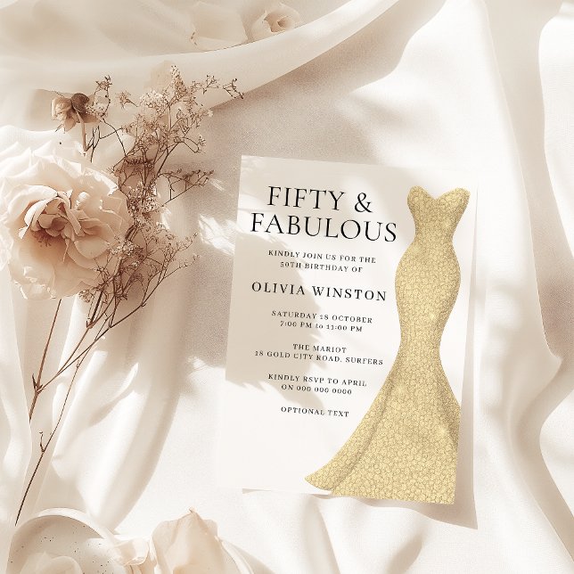 Invitación Vestidos de oro Mujeres 50 cumpleaños (Subido por el creador)