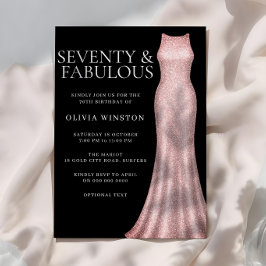 Invitación Vestidos de oro Rosa mujeres negro 70 cumpleaños f