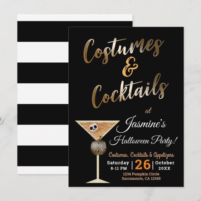 Invitación Vestidos de oro y cócteles Bebida de cráneo Hallow (Anverso / Reverso)