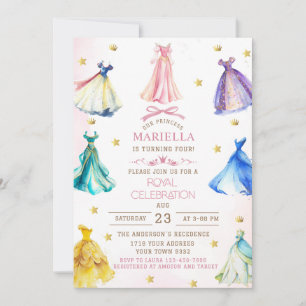 Invitación Vestidos de princesa modernos acuarela niña real c