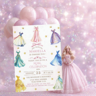 Invitación Vestidos de princesa modernos acuarela niña real c
