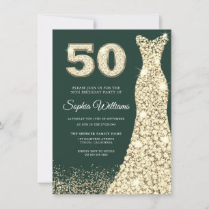 Invitación Vestidos dorados mujeres 50 cumpleaños fiesta verd