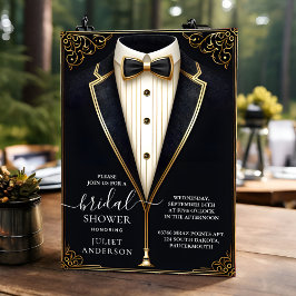 Invitación Vestidos Hombres Tuxedo Negrita Negra Tejido Brida