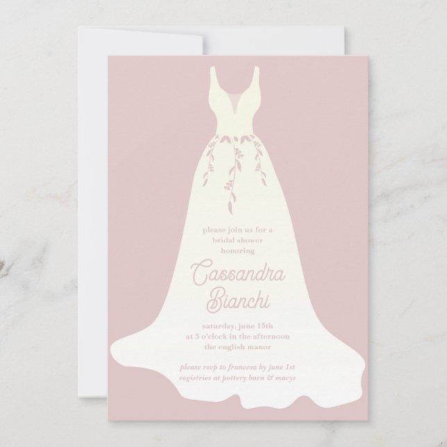 Invitación Vestidos marfileños y Bodas rosados Ducha de novia (Anverso)