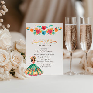 Invitación Vestidos mexicanos de Fiesta Flores Dulces 16