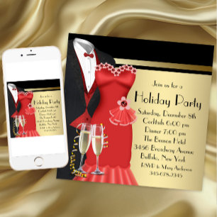 Invitación Vestidos rojos de Tuxedo Navidades elegantes