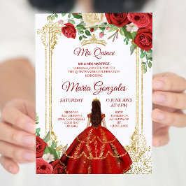 Invitación Vestidos rojos y Rosas Mexicanos Mis Quince 2