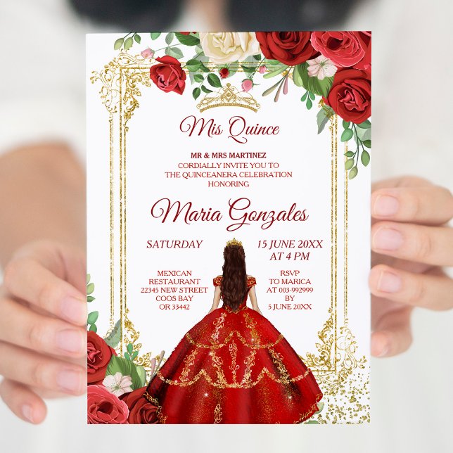 Invitación Vestidos rojos y Rosas Mexicanos Mis Quince 2 (Subido por el creador)