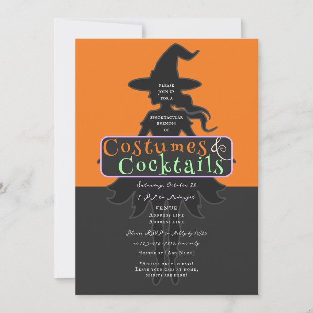 Invitación Vestidos y cócteles Bebidas de Halloween Testigos (Anverso)