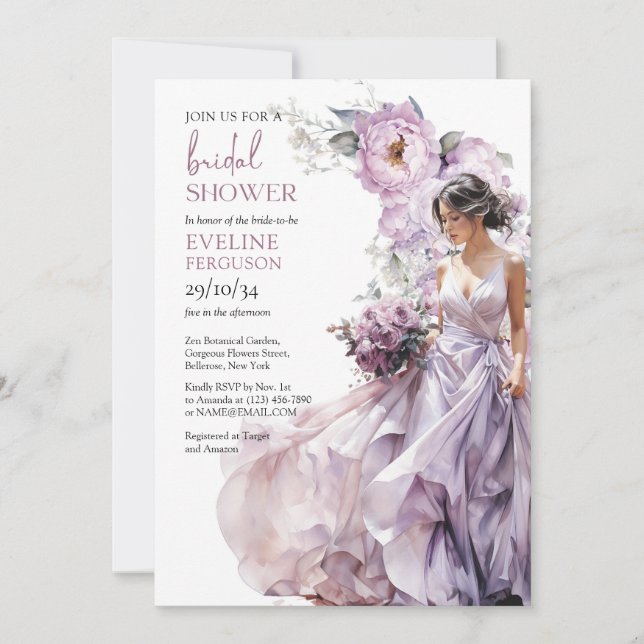 Invitación Vestimenta boda de flores moradas polvorientas de  (Anverso)