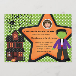Invitación Vestimenta de cumpleaños de Halloween (verde)
