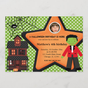 Invitación Vestimenta de cumpleaños de Halloween (verde)