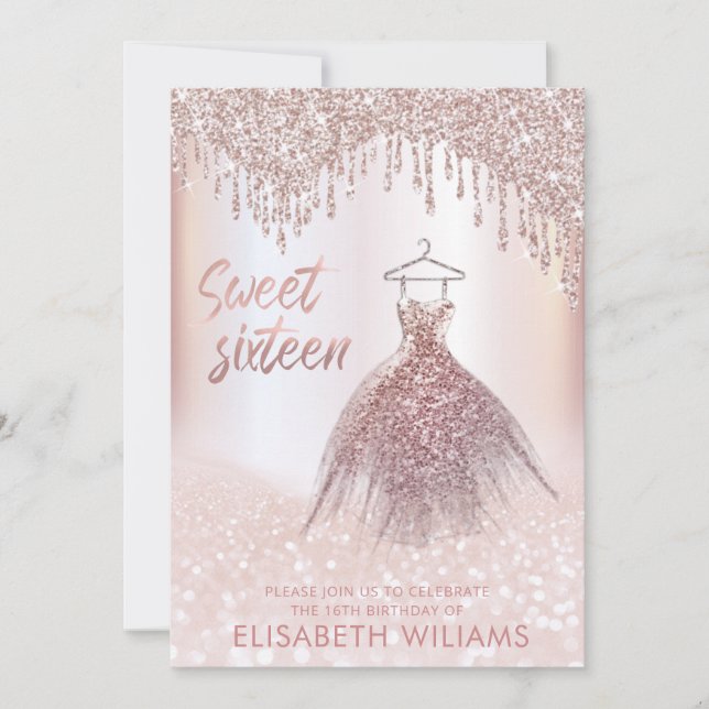 Invitación Vestimenta de moda Girly gotea purpurinoso de oro  (Anverso)