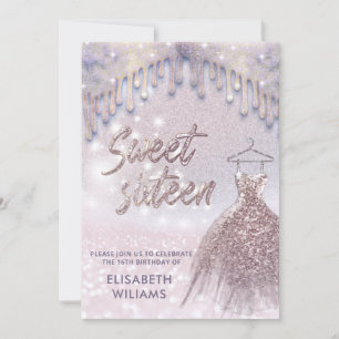 Invitación Vestimenta de moda Girly goteo rosa purpurinoso de