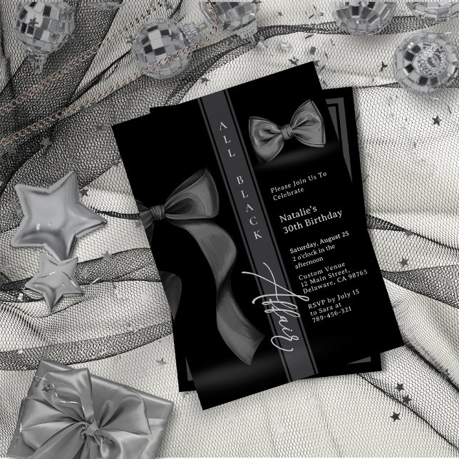 Invitación Vestimenta Totalmente Negra Coqueta Corbata de Laz (All Black Attire Coquette Bow Tie Formal Affair Invitation)