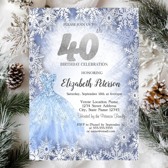 Invitación Vestir Blue Snowflakes Invierno 40 cumpleaños (Subido por el creador)