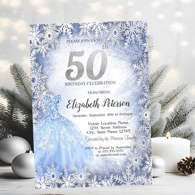 Invitación Vestir Blue Snowflakes Invierno 50 cumpleaños (Subido por el creador)