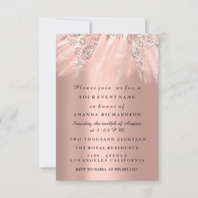 Invitación Vestir Bridal Shower Sweet 16th 15th Rosa Rubor (Anverso)