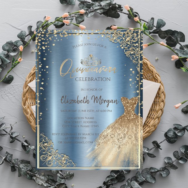 Invitación Vestir Tiara, Diamonds Blue Metallic Quinceañera (Subido por el creador)