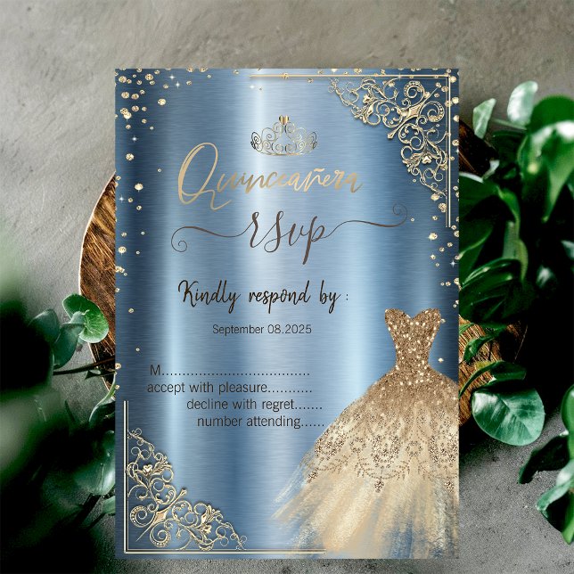 Invitación Vestir Tiara,Diamonds Blue Metallic RSVP (Subido por el creador)