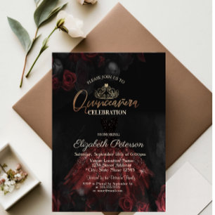 Invitación Vestir, Tiara, Roses Rojas Quinceañera