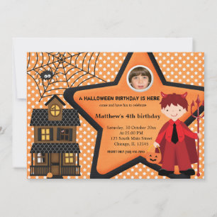 Invitación Vestuario de cumpleaños de Halloween (Naranja)