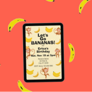 Invitación Vete bananas, Cumpleaños del mono amarillo