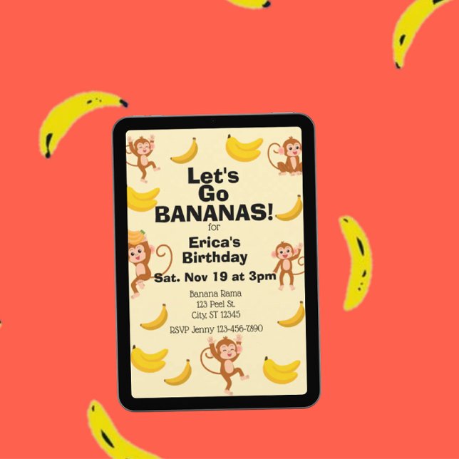 Invitación Vete bananas, Cumpleaños del mono amarillo (Subido por el creador)
