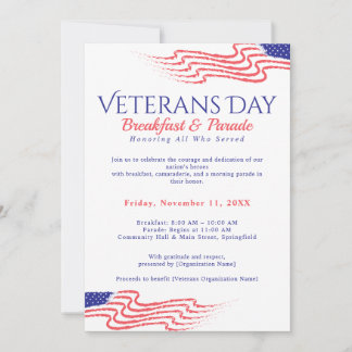 Invitación Veterans Day Breakfast Parade Patriotic