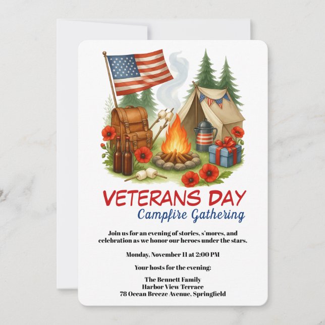 Invitación Veterans Day | Campfire Gathering (Anverso)