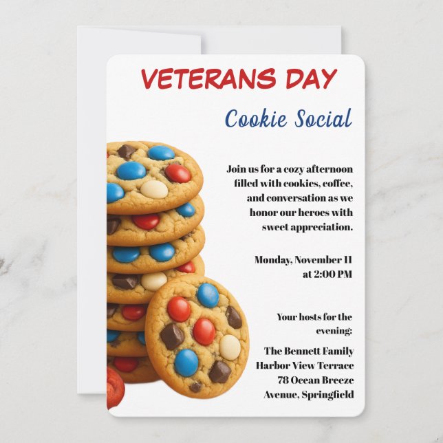 Invitación Veterans Day | Cookie Social Celebration (Anverso)