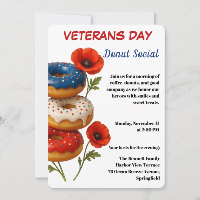 Invitación Veterans Day | Donut Social Celebration (Anverso)