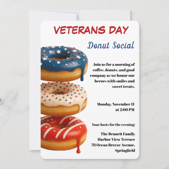 Invitación Veterans Day | Donut Social Celebration (Anverso)