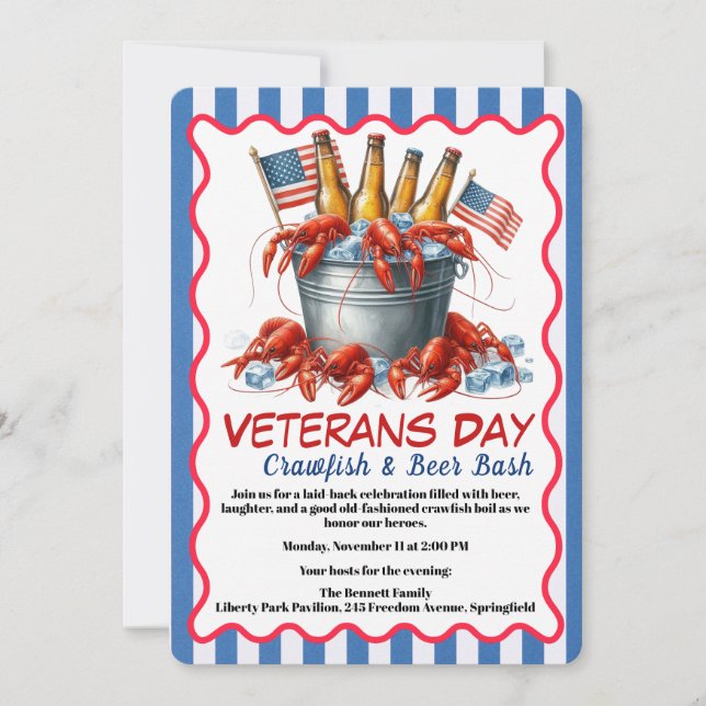 Invitación Veterans Day Invitation | Crawfish & Beer Party (Anverso)