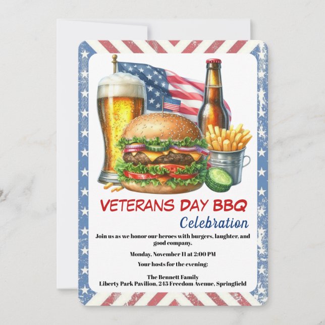 Invitación Veterans Day Invitation | Honoring Heroes BBQ (Anverso)