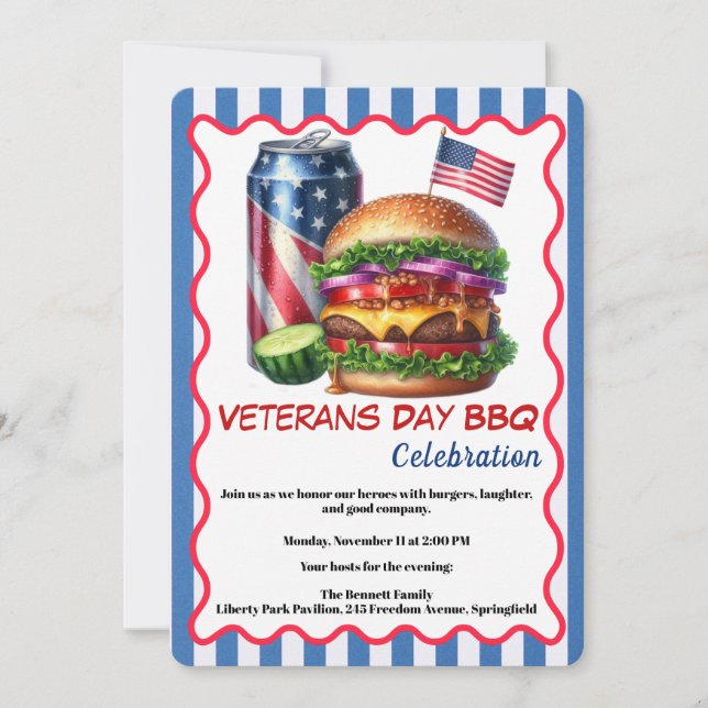 Invitación Veterans Day Invitation | Honoring Heroes BBQ (Anverso)
