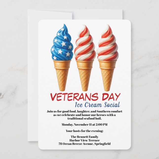 Invitación Veterans Day Invitation | Ice cream social party (Anverso)