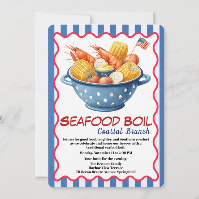 Invitación Veterans Day Invitation | Seafood Boil Celebration (Anverso)