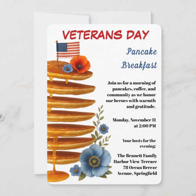 Invitación Veterans Day | Pancake Breakfast Celebration (Anverso)