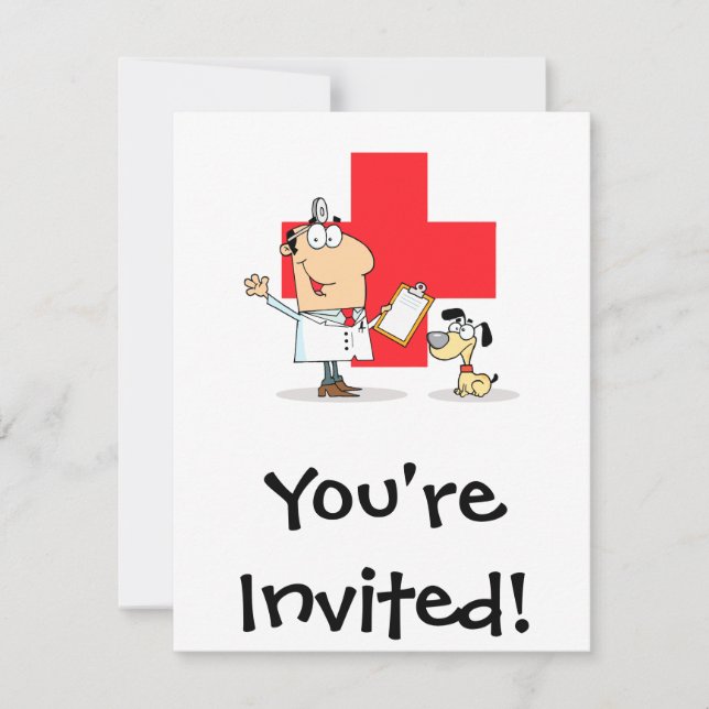 Invitación Veterinario de Dibujos Animados Tonto (Anverso)