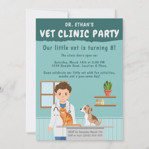 Invitación Veterinario Niño Clínica Veterinaria Cumpleaños In