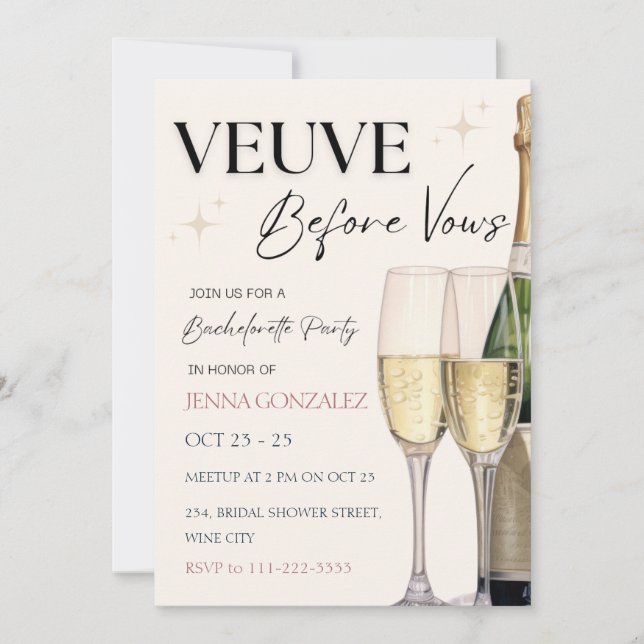 Invitación Veuve Antes De La Fiesta De Bachelorette Weekend (Anverso)